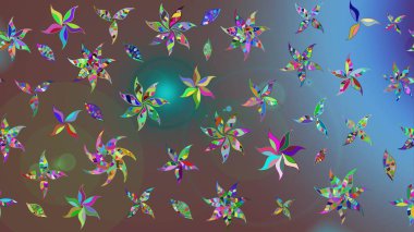 Raster illüstrasyonu. Çiçekli karalama şeklinde Raster çiçek deseni. Yumuşak, bahar çiçekleri kahverengi renklerde.