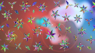 Çiçek desenli eskiz, darbeler, sıçramalar, yaz çiçekleri. Raster illüstrasyonu. Kahverengi renkte çiçekler.