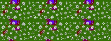 Yapraklı çiçekler ve yeşil renkli papatya çiçekleri. Eskiz arkaplan modeli. Raster - stok.