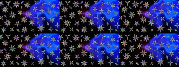 Çiçekli karalama şeklinde Raster çiçek deseni. Raster illüstrasyonu. Nazikçe, yaz çiçekleri siyah renklerde.