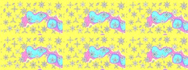 Renkli Bahar Teması eskiz kalıbı. Sarı renkli şirin çiçek desenleri. Düz Çiçek Elementleri Tasarımı. Raster Modaya uygun kumaş deseni.