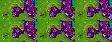 Yeşil renkli etnik çiçeklerle süslenmiş zarif bir eskiz şekli. Raster Çiçek İllüstrasyon Şirin Tekstil.