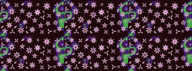 Raster illüstrasyonundaki çiçek desenli çizim. Kahverengi renkte çiçekler.