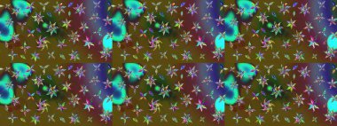 Renkli Bahar Teması eskiz kalıbı. Düz Çiçek Elementleri Tasarımı. Yeşil renkli şirin çiçek deseni. Raster Modaya uygun kumaş deseni.