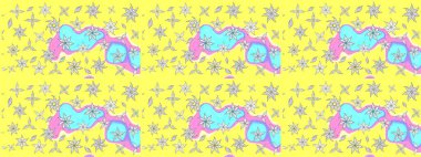 Renkli Bahar Teması eskiz kalıbı. Sarı renkli şirin çiçek desenleri. Düz Çiçek Elementleri Tasarımı. Raster Modaya uygun kumaş deseni.