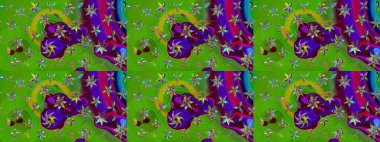 Yeşil renkli etnik çiçeklerle süslenmiş zarif bir eskiz şekli. Raster Çiçek İllüstrasyon Şirin Tekstil.