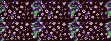 Raster illüstrasyonundaki çiçek desenli çizim. Kahverengi renkte çiçekler.