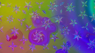 Çiçek tasarımı için inanılmaz bir kolaj cenneti tarzı. Çiçekli zambakların eskiz geçmişi. Parlak çiçekli kolaj çiçekleri mor.