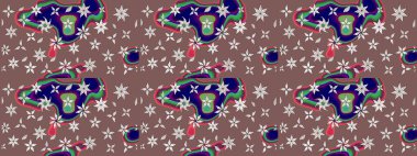 Raster illüstrasyonundaki çiçek desenli çizim. Kahverengi renkli çiçekler. Renkli Yaz Temalı eskiz kalıbı. Düz Çiçek Elementleri Tasarımı.