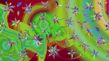 Düz Çiçek Elementleri Tasarımı. Çiçeksel fantezi tasarımı ve parlak bir arka plan çizimi. Renkli Bahar Teması çizim şablonu.