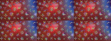 Parlak renkli çiçekleri ve kahverengi renkli yaprakları olan harika bir çiçek deseni. Moda baskıları için zarif bir şablon. Modern çiçek arkaplanı. Halk stili.