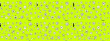 Sevimli çiçek raster deseni. Yeşil renkli çiçekler. Renkli Bahar Teması eskiz kalıbı. Düz Çiçek Elementleri Tasarımı.