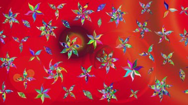 Kırmızı renkte etnik çiçeklerle süslenmiş zarif bir eskiz şekli. Raster Çiçek İllüstrasyonu güzel tekstil..