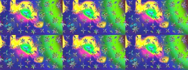 Mavi renkli bitkilerden oluşan parlak çiçekli çizim deseni.