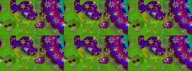 Hediye ambalaj kağıdı, tebrik kartları, posterler ve pankart tasarımı. Yeşil renkli çiçekler. Raster düz çiçek çizim deseni.