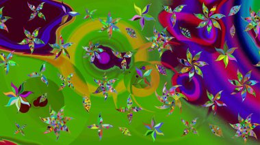 Yeşil renkli çiçekler. Sevimli çiçek raster deseni. Renkli Bahar Teması eskiz kalıbı. Düz Çiçek Elementleri Tasarımı.