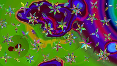 Yeşil renkli çiçekler. Renkli Bahar Teması eskiz kalıbı. Düz Çiçek Elementleri Tasarımı. Raster illüstrasyonunda çiçek deseni çizimi.