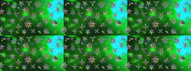 Eskiz geçmişi. Renkli desenli eskiz deseni, yeşil çiçekler ve dekoratif elementlerle. Eski usul. Raster illüstrasyonu. Kumaş, tekstil ve duvar kağıdı baskısı için..