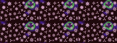 Çiçek desenli çizim. Raster illüstrasyonu. Kahverengi renkli çiçekler. Asya tekstil tarzında. Düz Çiçek Elementleri Tasarımı. Renkli Bahar Teması çizim şablonu.