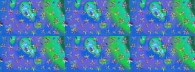 Çiçekli karalama şeklinde Raster çiçek deseni. Nazik, narin çiçek arkaplanı. Mavi renkte çiçekler.