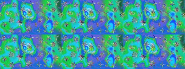 Raster illüstrasyonu. Mavi renkli, zarif çiçek buketli suluboya. Düz Çiçek Elementleri Tasarımı. Renkli Bahar Teması çizim şablonu.