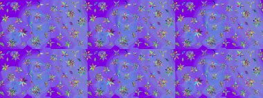 Raster illüstrasyonundaki çiçek desenli çizim. Mor renkte çiçekler.