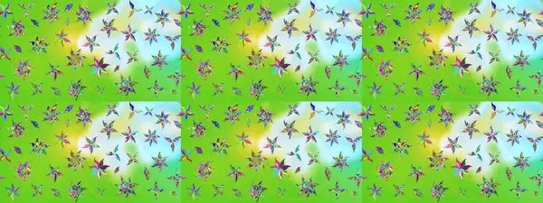 Hediye ambalaj kağıdı, tebrik kartları, posterler ve pankart tasarımı. Yeşil renkli çiçekler. Raster düz çiçek çizim deseni.