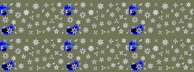 El çizimi çiçek çizimi deseni (fayans). Şirin çiçekli, desenli, yeşil renkli bir eskiz deseni. Tekstil için suluboya çizim deseni.