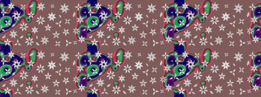 Raster illüstrasyonu. Çiçek ve yapraklı karalama şeklinde Raster çiçek deseni. Yumuşak, bahar çiçekleri kahverengi renklerde.