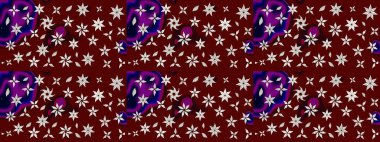 Raster - stok. Eskiz arkaplan modeli. Yapraklı çiçekler ve kırmızı renkli papatya çiçekleri..