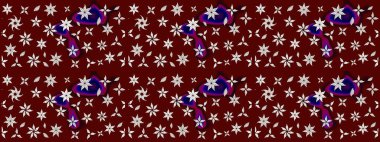 Asya tekstil tarzında. Renkli Bahar Teması eskiz kalıbı. Düz Çiçek Elementleri Tasarımı. Çiçek desenli çizim. Kırmızı renkte çiçekler. Raster illüstrasyonu.