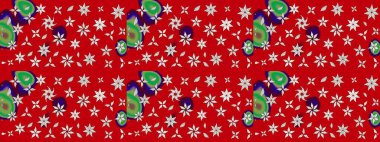 Düz Çiçek Elementleri Tasarımı. Kırmızı renkte çiçekler. Renkli Yaz Temalı eskiz kalıbı. Raster illüstrasyonunda çiçek deseni çizimi.