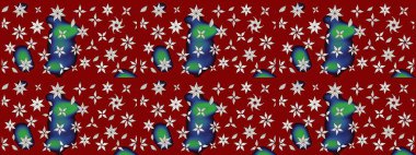 Çiçeksel çizim kalıbının yansıması. Vadinin çiçekleri kırmızı renklerde.