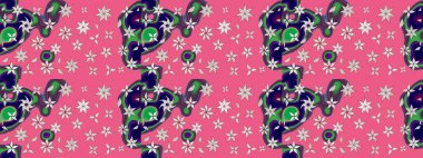 3D çiçekler, eskiz. Raster illüstrasyonu. Pembe renklerde.