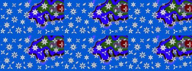 Raster illüstrasyonu. Mavi renkte karalamalı çiçek deseni çiz.