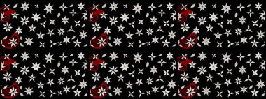 Sevimli çiçek raster deseni. Düz Çiçek Elementleri Tasarımı. Siyah renkli çiçekler. Renkli Bahar Teması çizim şablonu.