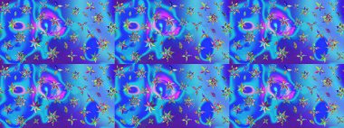 Mavi renkli çiçekler. Kumaş desenli papatya çiçekleri ayrıntıları.