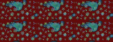 Renkli çizim kalıbı. Çiçek arkaplan. Çiçek duvar kâğıdı. Kırmızı renkte şirin bir tekstil. Raster illüstrasyonu.