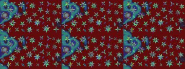 Raster çiçek desenli çiçek deseni, yapraklar, dekoratif elementler, sıçrama, lekeler, el çizimi kontur çizgileri ve Doodle çizim stili, grafik raster çizim çizimi.