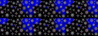 Raster Çiçek İllüstrasyonu 'nun şirin tekstili. Siyah renkli etnik çiçeklerle zarif eskiz deseni.