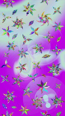 Çiçeksel fantezi tasarımı ve parlak bir arka plan çizimi. Renkli Bahar Teması eskiz kalıbı. Düz Çiçek Elementleri Tasarımı.