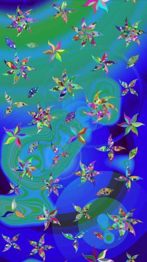 Çiçekli karalama şeklinde Raster çiçek deseni. Nazikçe, güzel çiçek arkaplanı. Mavi renkte çiçekler.