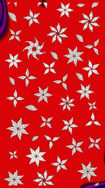 Raster illüstrasyonundaki çiçek desenli çizim. Kırmızı renkte çiçekler. Renkli Bahar Teması eskiz kalıbı. Düz Çiçek Elementleri Tasarımı.