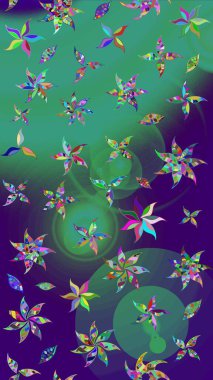 Renkli desenli eskiz deseni, mavi çiçekler ve dekoratif elementlerle. Eskiz geçmişi. Raster illüstrasyonu. Kumaş, tekstil, duvar kağıdı baskısı için. Antika retro tarzı.