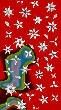 Kırmızı renkte manzaralı çiçek deseni. Çiçek kompozisyonu, el boyası, hassas şablon. Üst manzara, yumuşak stil. Sevgililer günü ve tebrik kartı konsepti için şık bir davet.