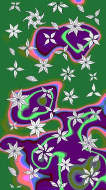 Sevimli çiçek raster deseni. Yeşil renkli çiçekler. Renkli Yaz Temalı eskiz kalıbı. Düz Çiçek Elementleri Tasarımı.