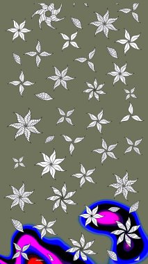 Desen, çizim, çiçek sınırı. Çiçek çelengi. Güzel, parlak, pürüzsüz kumaş, tuval. Kıvırcık, parlak örgü. Eski moda arka plan. Raster illüstrasyonu.