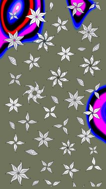 Çiçekli, yapraklı, çiçek desenli eskiz. El çizimi. Raster illüstrasyonu.