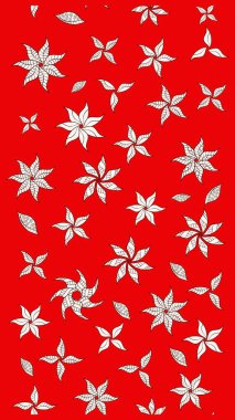 Raster illüstrasyonundaki çiçek desenli çizim. Kırmızı renkte çiçekler. Renkli Bahar Teması eskiz kalıbı. Düz Çiçek Elementleri Tasarımı.