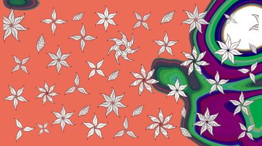 Raster düz çiçek çizim deseni. Turuncu renkli çiçekler. Tasarım hediye paketi, tebrik kartları, posterler ve afiş tasarımı.